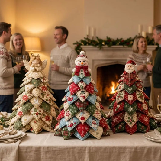 Vintage Style DIY Quilted Christmas Tree Kit Handcraft Beginner‑Friendly 3D Tabletop Christmas Sewing Kit Santa Claus Girl
