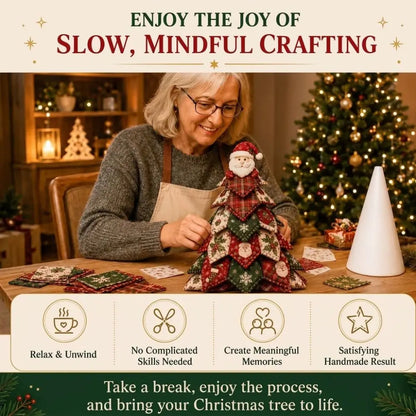 Vintage Style DIY Quilted Christmas Tree Kit Handcraft Beginner‑Friendly 3D Tabletop Christmas Sewing Kit Santa Claus Girl