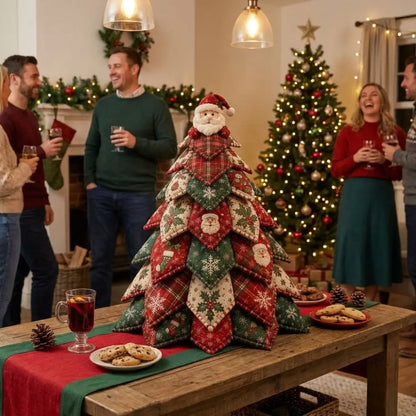Vintage Style DIY Quilted Christmas Tree Kit Handcraft Beginner‑Friendly 3D Tabletop Christmas Sewing Kit Santa Claus Girl