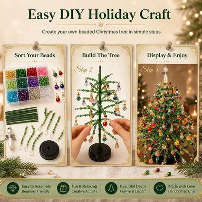 DIY Beaded Christmas Tree Kit – Crystal Bead Holiday Craft Set with LED Lights, Home Decor Gift for Adults & Kids