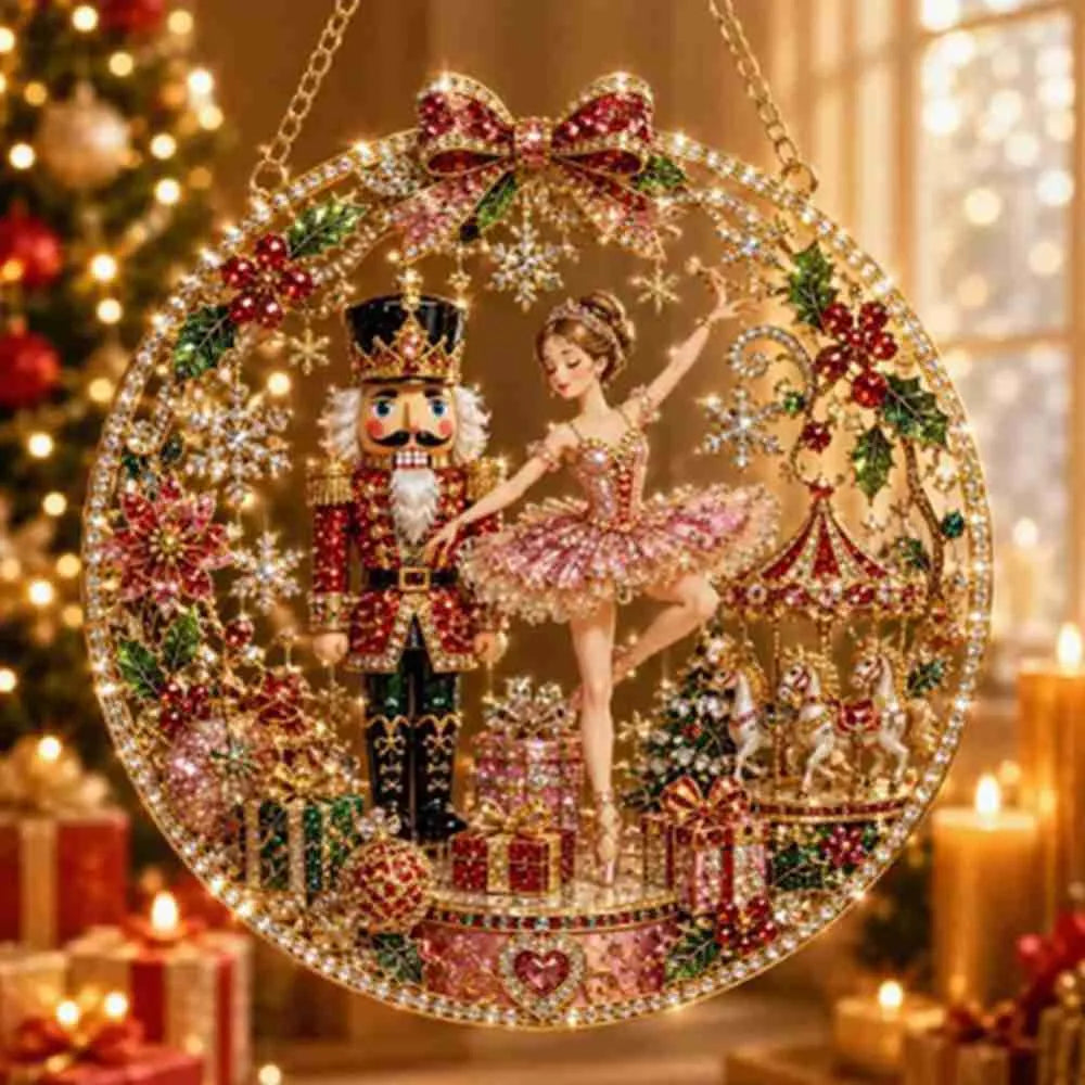 Pearl Beads Christmas Diamond Painting Set Acrylic Board 5D Diamond Painting Ornament Self-Adhesive Round Shape