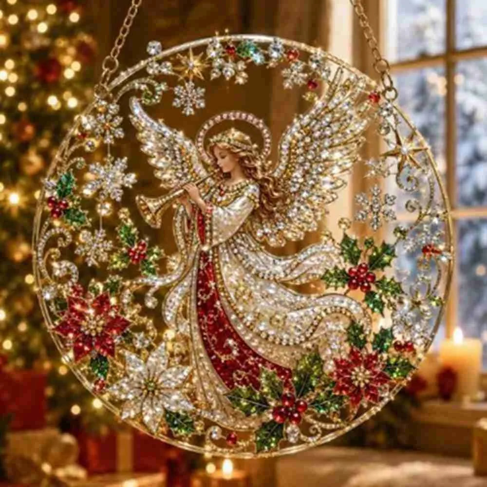 Pearl Beads Christmas Diamond Painting Set Acrylic Board 5D Diamond Painting Ornament Self-Adhesive Round Shape