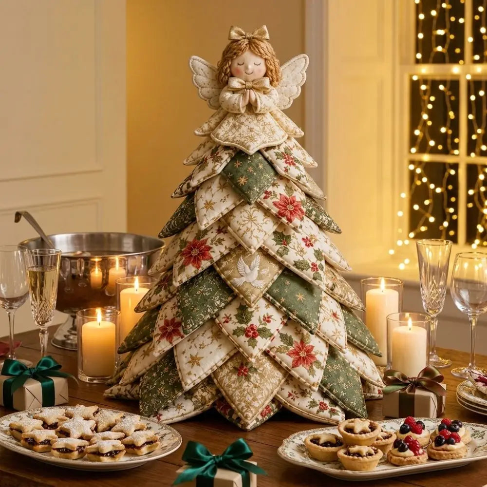 Vintage Style DIY Quilted Christmas Tree Kit Handcraft Beginner‑Friendly 3D Tabletop Christmas Sewing Kit Santa Claus Girl