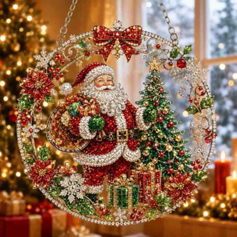 Pearl Beads Christmas Diamond Painting Set Acrylic Board 5D Diamond Painting Ornament Self-Adhesive Round Shape
