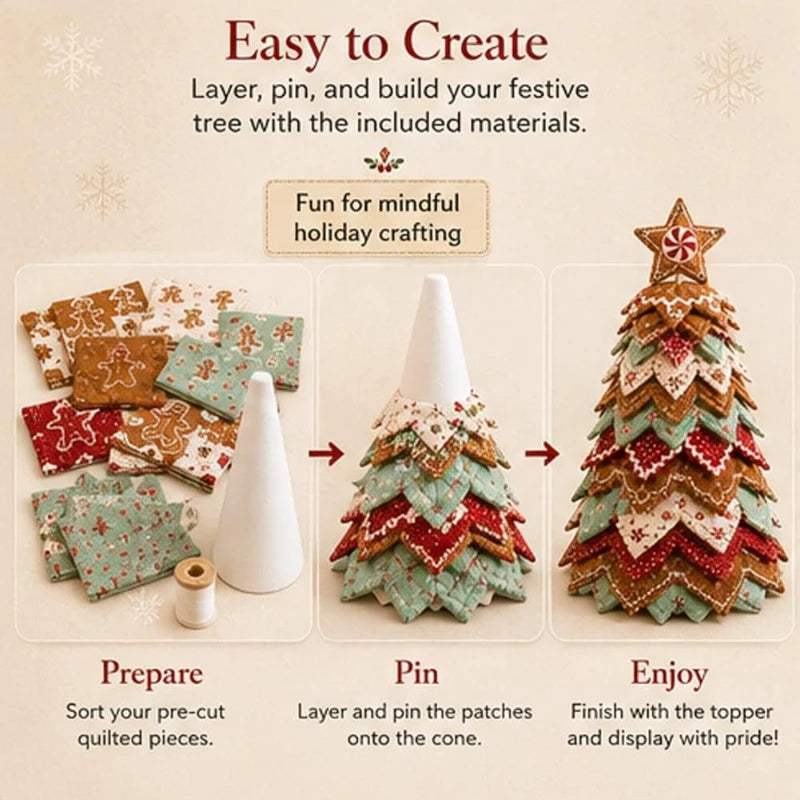 DIY Quilted Christmas Tree Kit Handmade Fabric Patchwork 3D Layered Santa Snowman Holiday Tabletop Decor Ornament