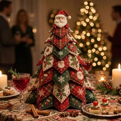 Vintage Style DIY Quilted Christmas Tree Kit Handcraft Beginner‑Friendly 3D Tabletop Christmas Sewing Kit Santa Claus Girl