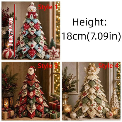 Vintage Style DIY Quilted Christmas Tree Kit Handcraft Beginner‑Friendly 3D Tabletop Christmas Sewing Kit Santa Claus Girl