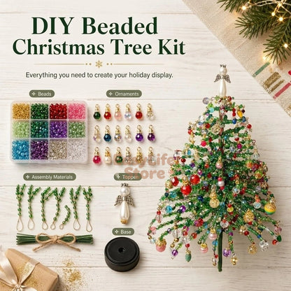 DIY Beaded Christmas Tree Kit – Crystal Bead Holiday Craft Set with LED Lights, Home Decor Gift for Adults & Kids