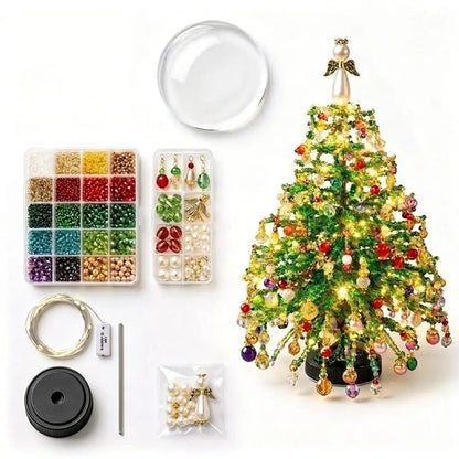 DIY Beaded Christmas Tree Kit – Crystal Bead Holiday Craft Set with LED Lights, Home Decor Gift for Adults & Kids