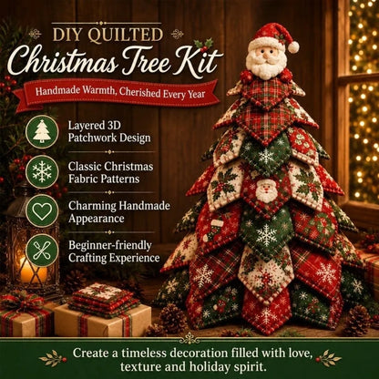 Vintage Style DIY Quilted Christmas Tree Kit Handcraft Beginner‑Friendly 3D Tabletop Christmas Sewing Kit Santa Claus Girl