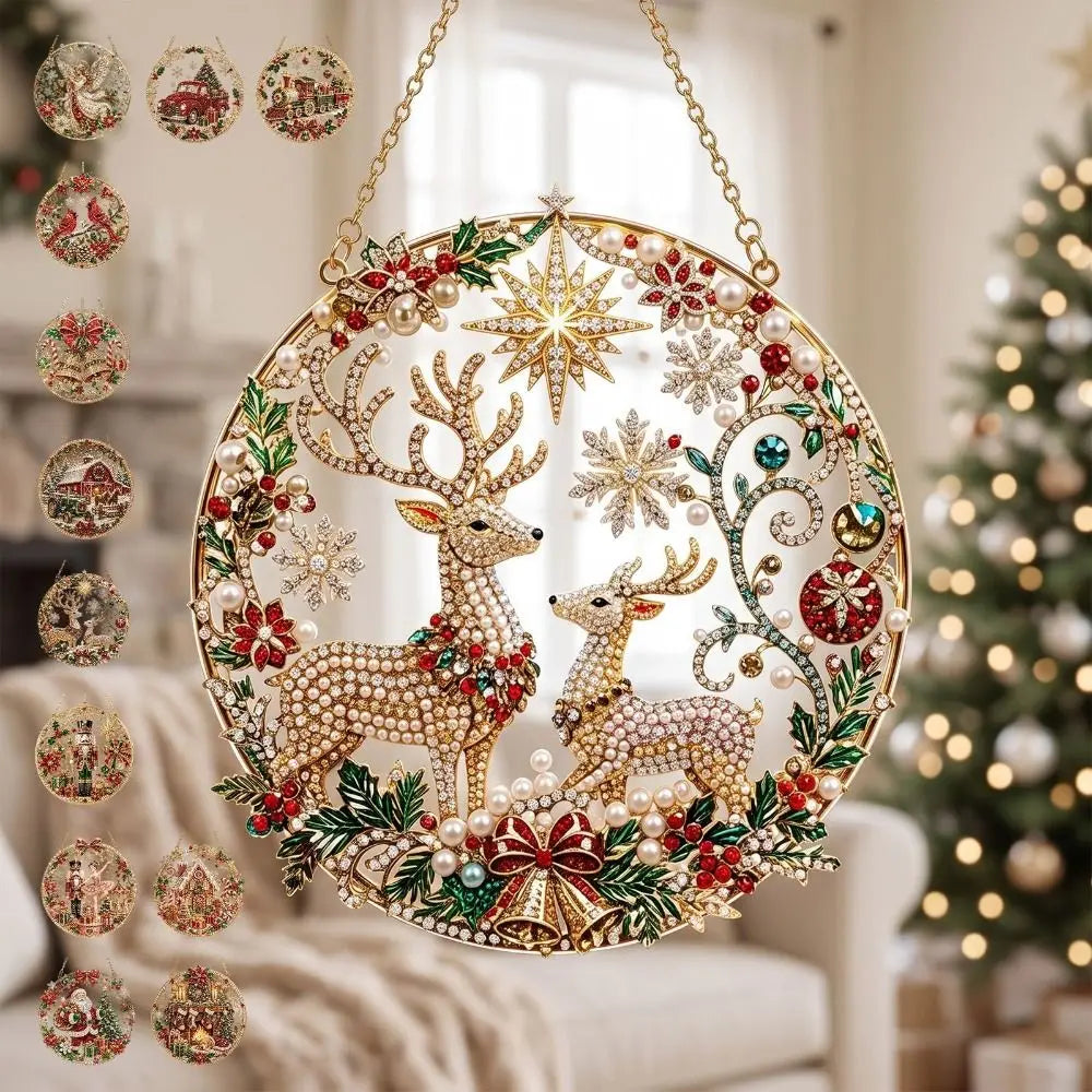 Pearl Beads Christmas Diamond Painting Set Acrylic Board 5D Diamond Painting Ornament Self-Adhesive Round Shape