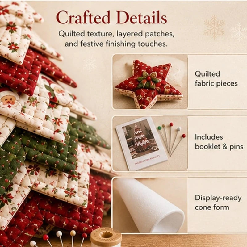 DIY Quilted Christmas Tree Kit Handmade Fabric Patchwork 3D Layered Santa Snowman Holiday Tabletop Decor Ornament
