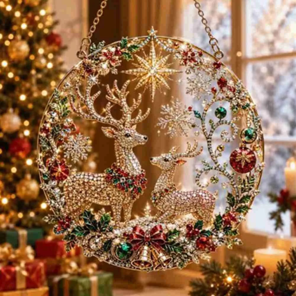 Pearl Beads Christmas Diamond Painting Set Acrylic Board 5D Diamond Painting Ornament Self-Adhesive Round Shape