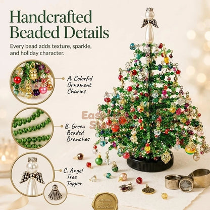 DIY Beaded Christmas Tree Kit – Crystal Bead Holiday Craft Set with LED Lights, Home Decor Gift for Adults & Kids