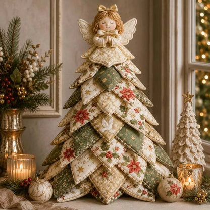 Vintage Style DIY Quilted Christmas Tree Kit Handcraft Beginner‑Friendly 3D Tabletop Christmas Sewing Kit Santa Claus Girl
