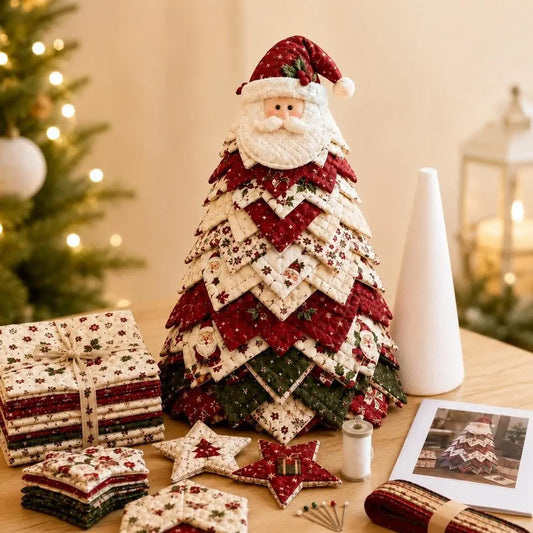 DIY Quilted Christmas Tree Kit Handmade Fabric Patchwork 3D Layered Santa Snowman Holiday Tabletop Decor Ornament