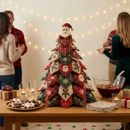Vintage Style DIY Quilted Christmas Tree Kit Handcraft Beginner‑Friendly 3D Tabletop Christmas Sewing Kit Santa Claus Girl