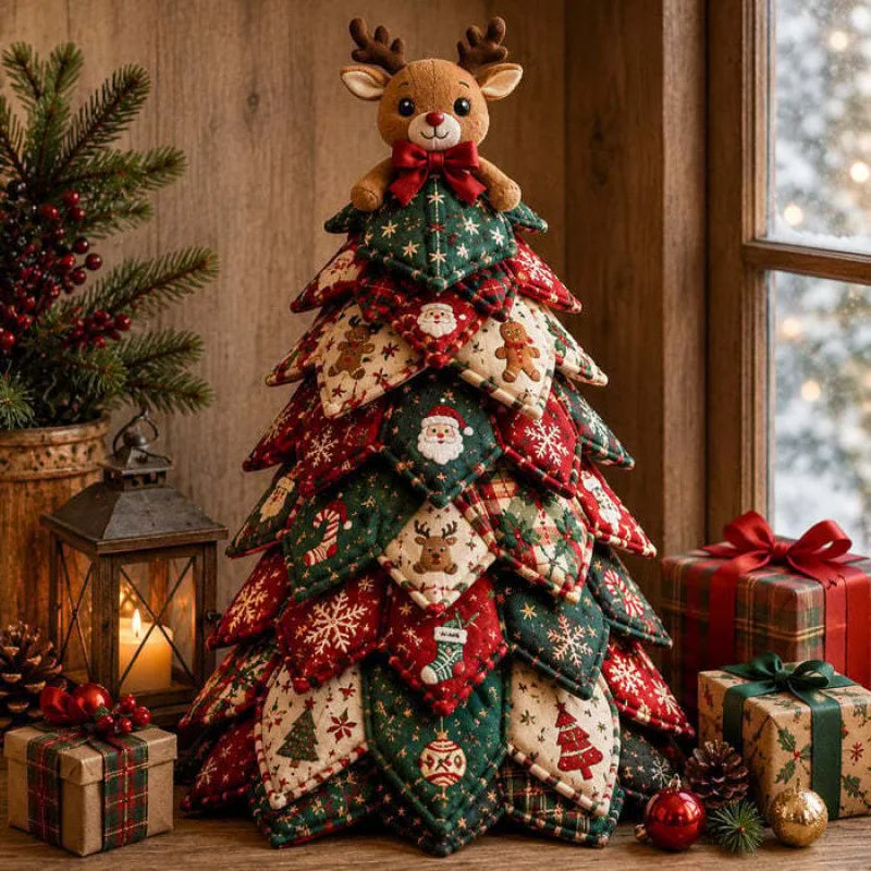 DIY Quilted Christmas Tree Kit Handmade Fabric Patchwork 3D Layered Santa Snowman Holiday Tabletop Decor Ornament