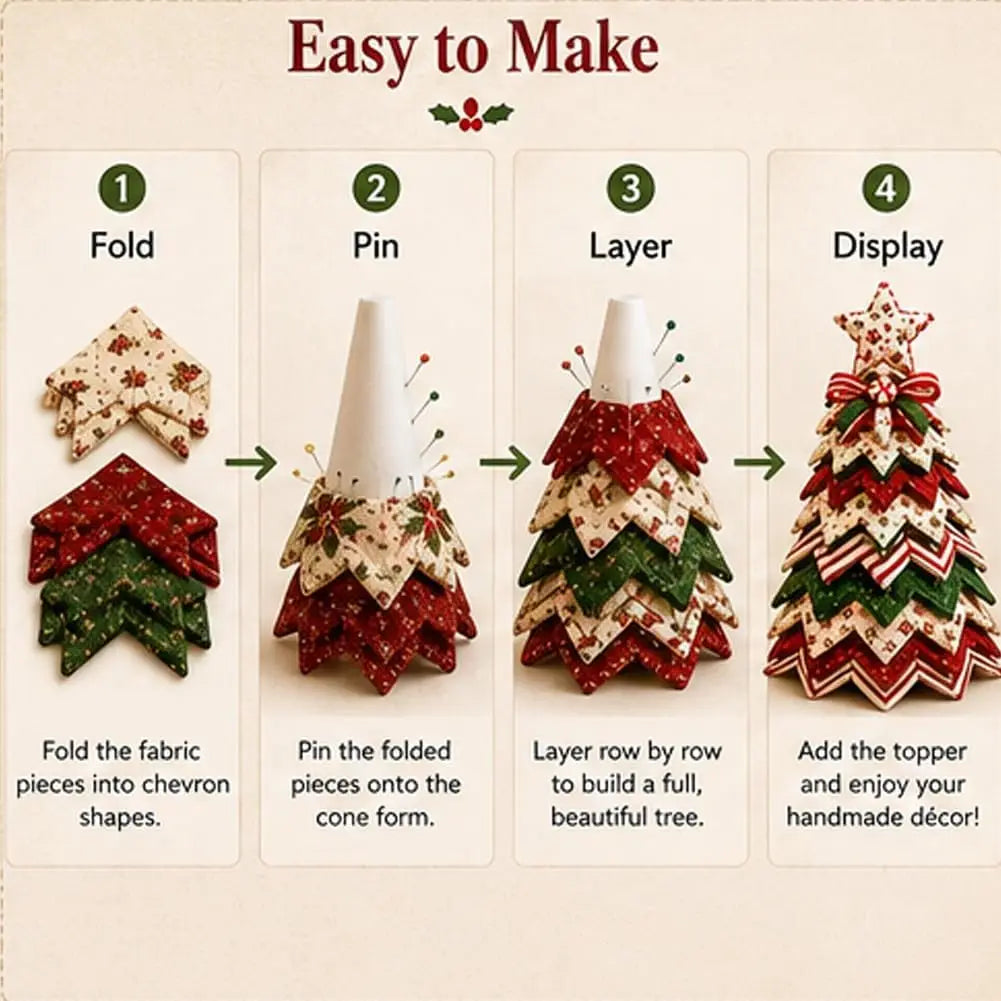DIY Quilted Christmas Tree Kit Handmade Fabric Patchwork 3D Layered Santa Snowman Holiday Tabletop Decor Ornament