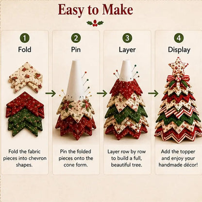 DIY Quilted Christmas Tree Kit Handmade Fabric Patchwork 3D Layered Santa Snowman Holiday Tabletop Decor Ornament