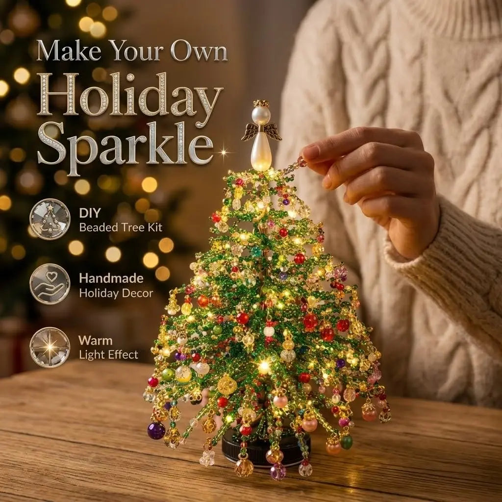 DIY Beaded Christmas Tree Kit – Crystal Bead Holiday Craft Set with LED Lights, Home Decor Gift for Adults & Kids