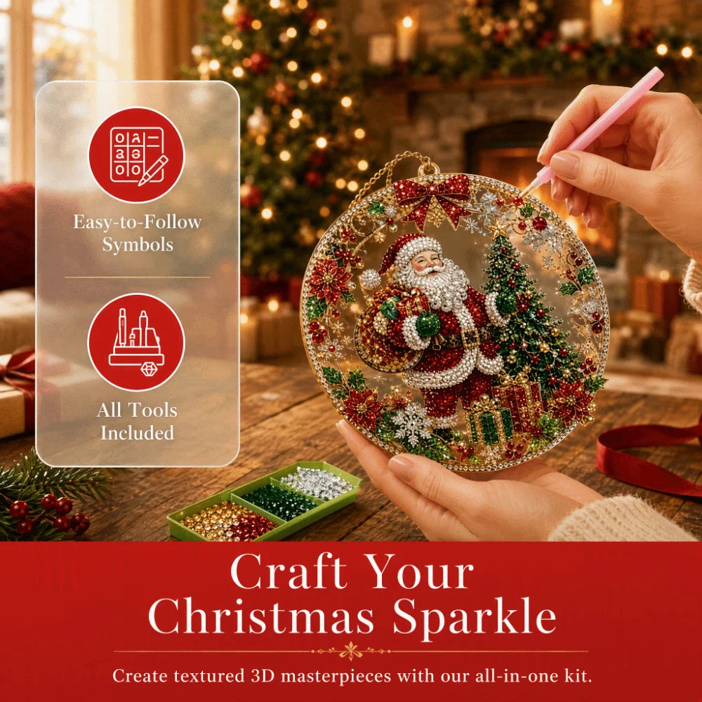 Pearl Beads Christmas Diamond Painting Set Acrylic Board 5D Diamond Painting Ornament Self-Adhesive Round Shape