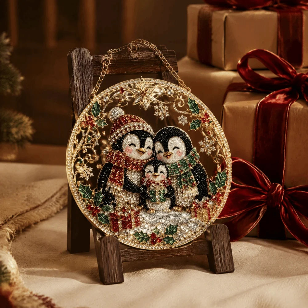 Pearl Beads Christmas Diamond Painting Set Acrylic Board 5D Diamond Painting Ornament Self-Adhesive Round Shape