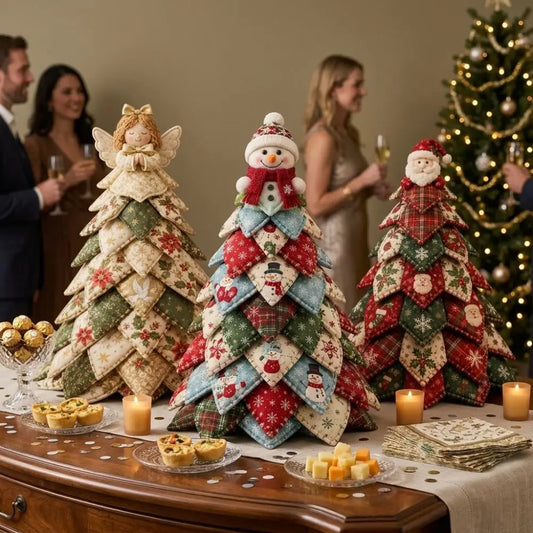 Vintage Style DIY Quilted Christmas Tree Kit Handcraft Beginner‑Friendly 3D Tabletop Christmas Sewing Kit Santa Claus Girl