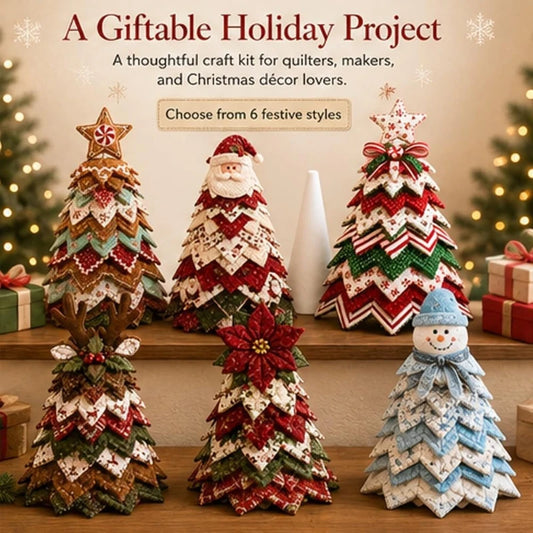 DIY Quilted Christmas Tree Kit Handmade Fabric Patchwork 3D Layered Santa Snowman Holiday Tabletop Decor Ornament