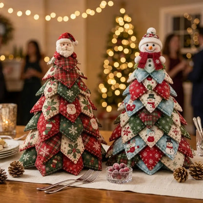 Vintage Style DIY Quilted Christmas Tree Kit Handcraft Beginner‑Friendly 3D Tabletop Christmas Sewing Kit Santa Claus Girl