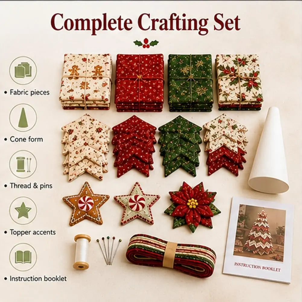 DIY Quilted Christmas Tree Kit Handmade Fabric Patchwork 3D Layered Santa Snowman Holiday Tabletop Decor Ornament
