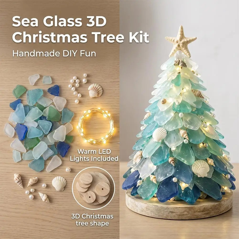 3D Christmas Tree Design Art Kit Sea Glass Beach Romantic DIY Adult Craft Set Acrylic Home Decoration Christmas Kids Gifts