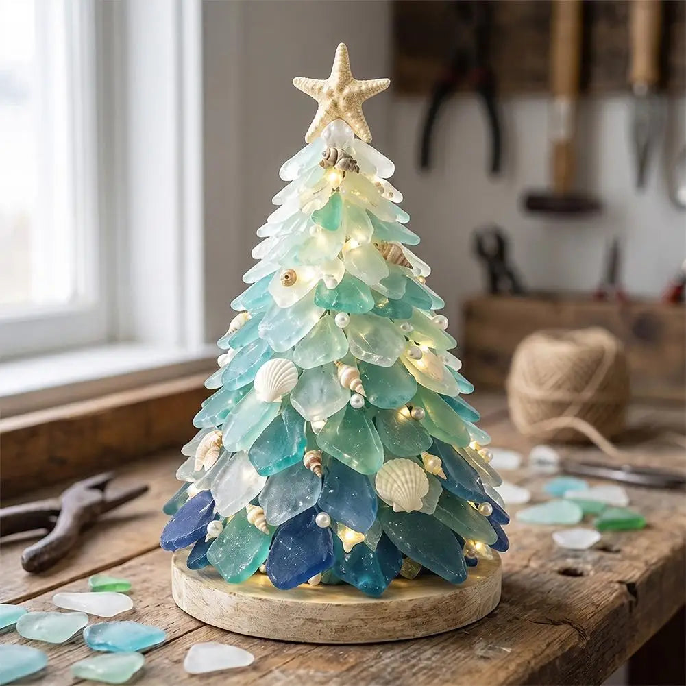 3D Christmas Tree Design Art Kit Sea Glass Beach Romantic DIY Adult Craft Set Acrylic Home Decoration Christmas Kids Gifts