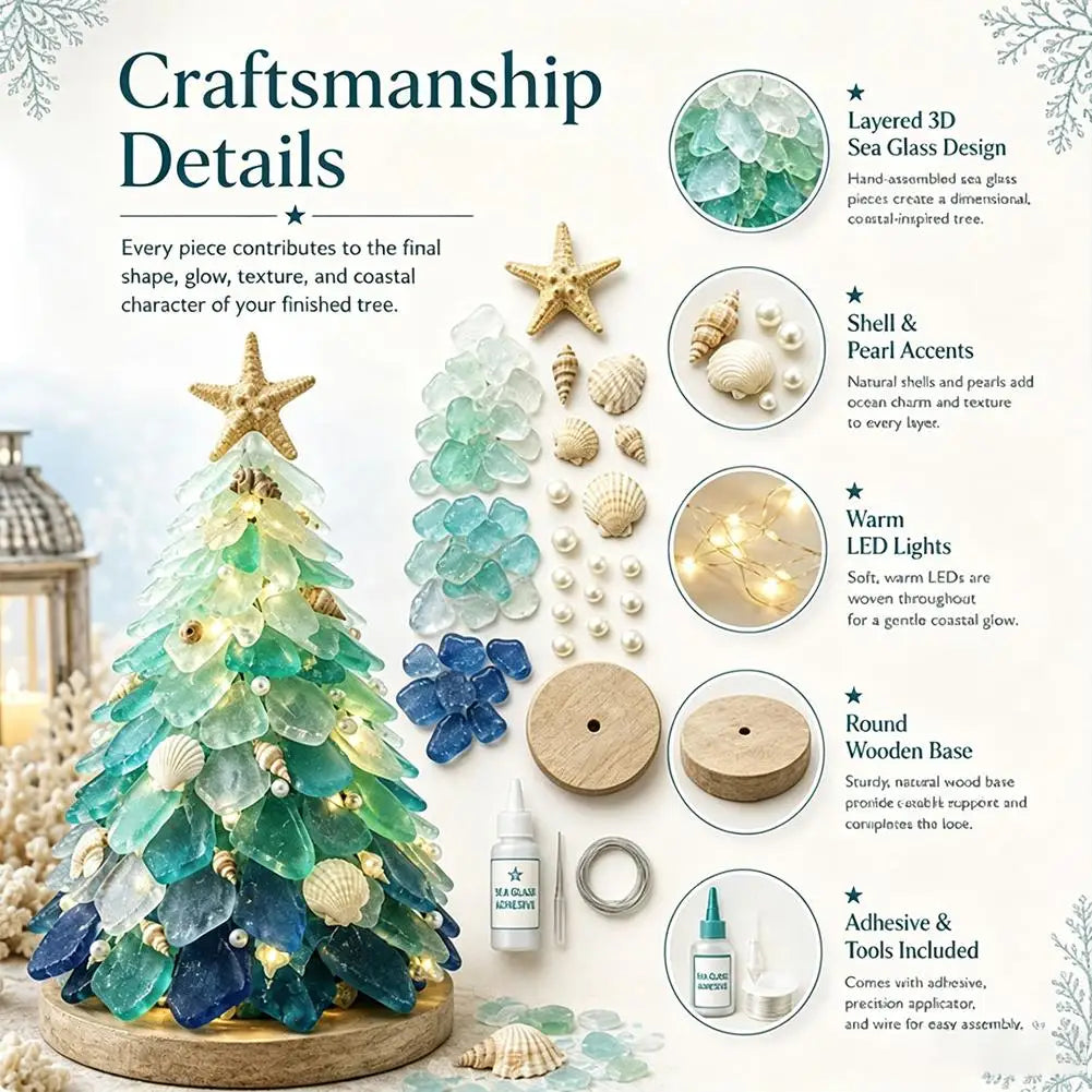 3D Christmas Tree Design Art Kit Sea Glass Beach Romantic DIY Adult Craft Set Acrylic Home Decoration Christmas Kids Gifts
