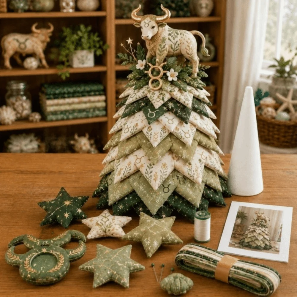 3D Christmas Tree Quilted Zodiac Fabric Tree Kit Decorative DIY Materials Package 12 Constellations Sewing Craft Handmade