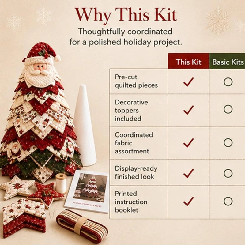 DIY Quilted Christmas Tree Kit Handmade Fabric Patchwork 3D Layered Santa Snowman Holiday Tabletop Decor Ornament