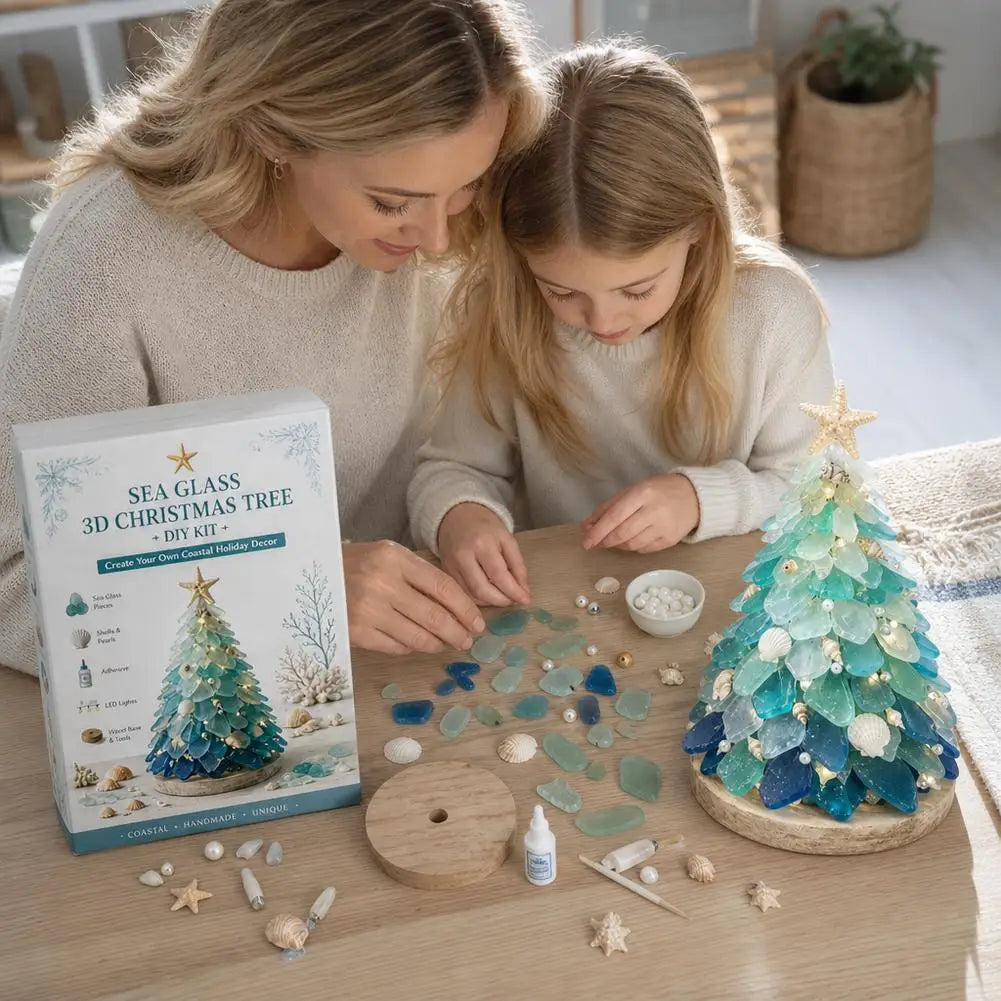 3D Christmas Tree Design Art Kit Sea Glass Beach Romantic DIY Adult Craft Set Acrylic Home Decoration Christmas Kids Gifts