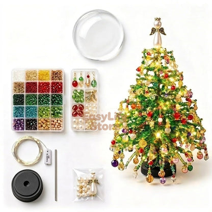 DIY Beaded Christmas Tree Kit – Crystal Bead Holiday Craft Set with LED Lights, Home Decor Gift for Adults & Kids