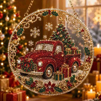 Pearl Beads Christmas Diamond Painting Set Acrylic Board 5D Diamond Painting Ornament Self-Adhesive Round Shape