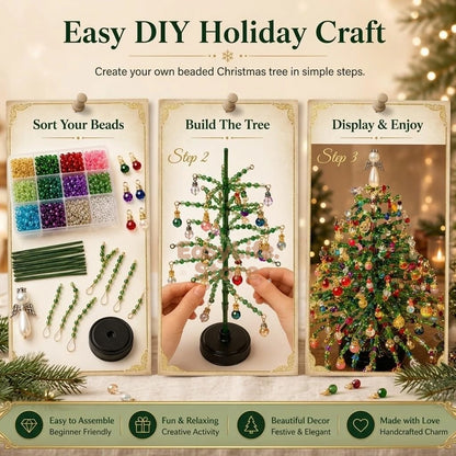 DIY Beaded Christmas Tree Kit – Crystal Bead Holiday Craft Set with LED Lights, Home Decor Gift for Adults & Kids
