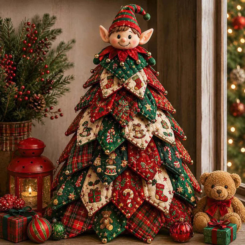 DIY Quilted Christmas Tree Kit Handmade Fabric Patchwork 3D Layered Santa Snowman Holiday Tabletop Decor Ornament