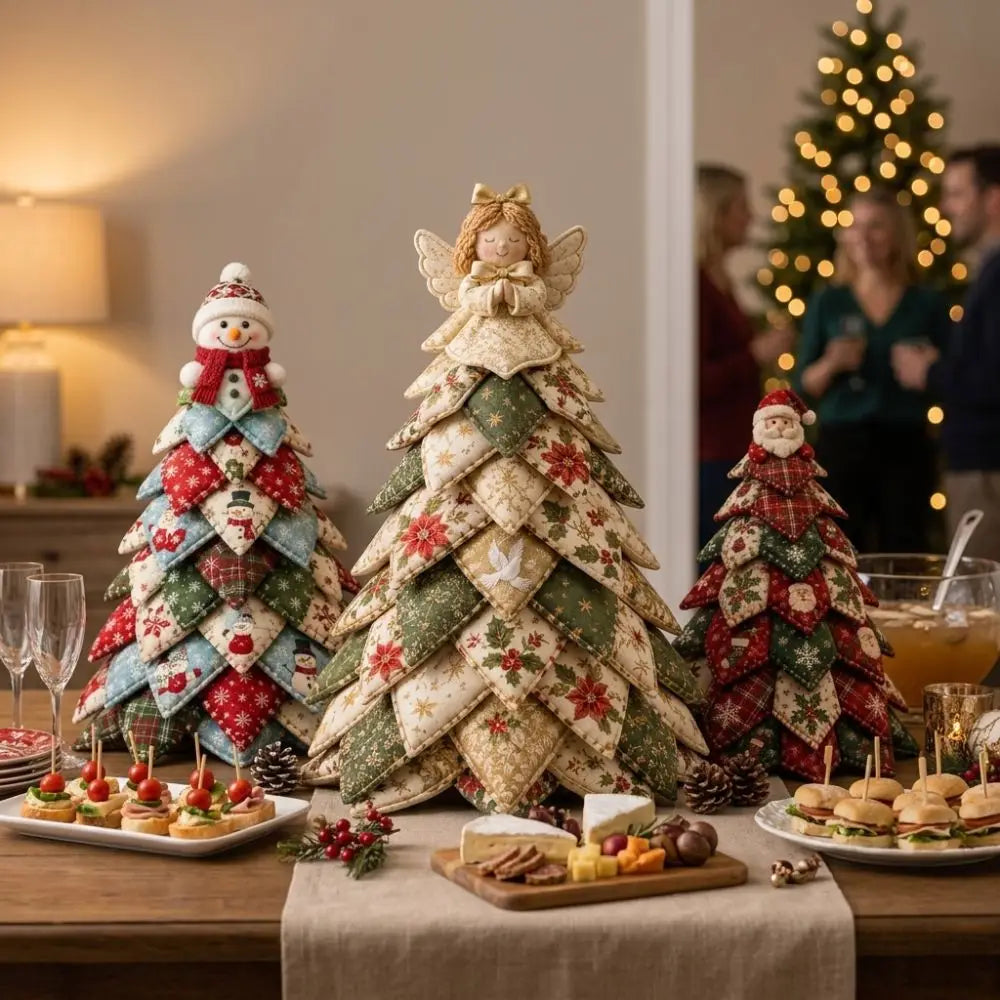 Vintage Style DIY Quilted Christmas Tree Kit Handcraft Beginner‑Friendly 3D Tabletop Christmas Sewing Kit Santa Claus Girl