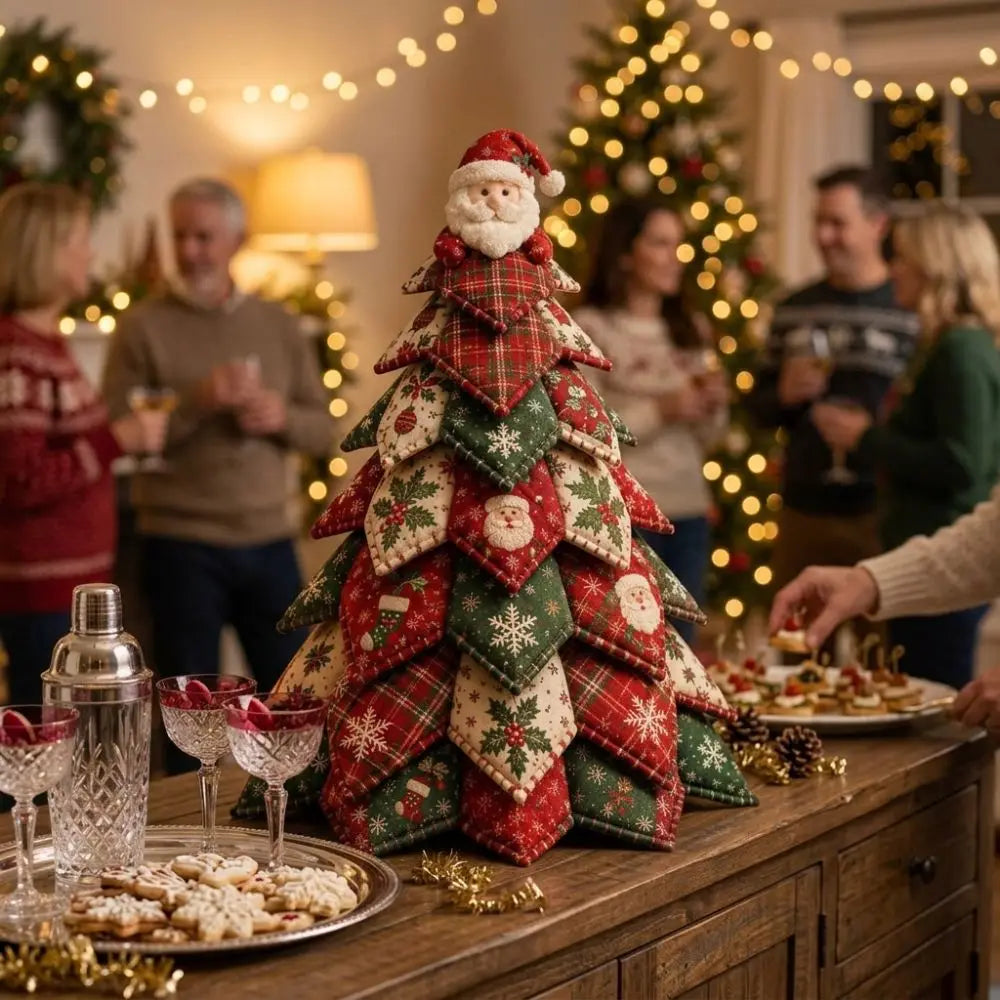 Vintage Style DIY Quilted Christmas Tree Kit Handcraft Beginner‑Friendly 3D Tabletop Christmas Sewing Kit Santa Claus Girl