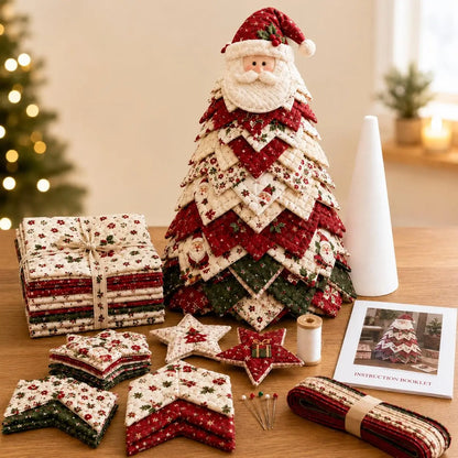 DIY Quilted Christmas Tree Kit Handmade Fabric Patchwork 3D Layered Santa Snowman Holiday Tabletop Decor Ornament