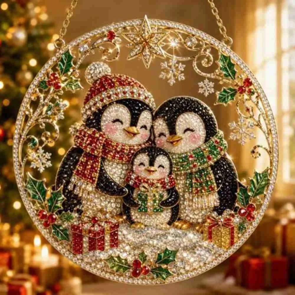 Pearl Beads Christmas Diamond Painting Set Acrylic Board 5D Diamond Painting Ornament Self-Adhesive Round Shape
