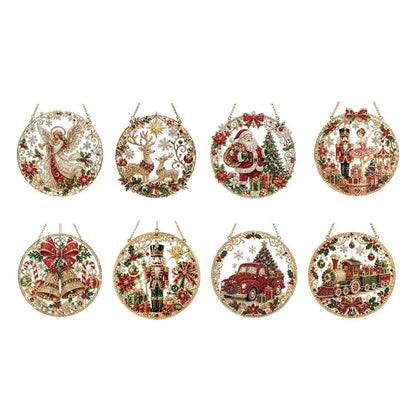 Pearl Beads Christmas Diamond Painting Set Acrylic Board 5D Diamond Painting Ornament Self-Adhesive Round Shape