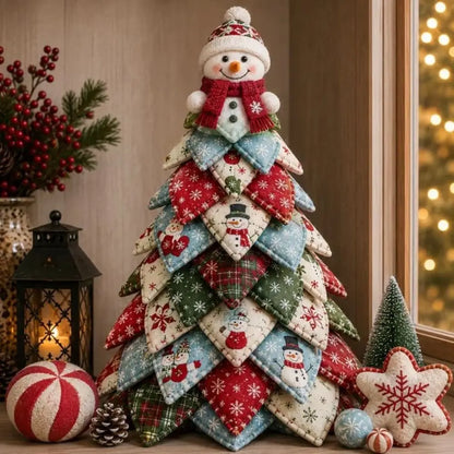 Vintage Style DIY Quilted Christmas Tree Kit Handcraft Beginner‑Friendly 3D Tabletop Christmas Sewing Kit Santa Claus Girl